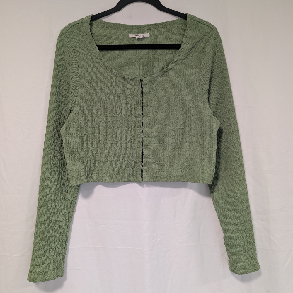 O'Neill Sage Green Cropped Button-Front Long Sleeve Top